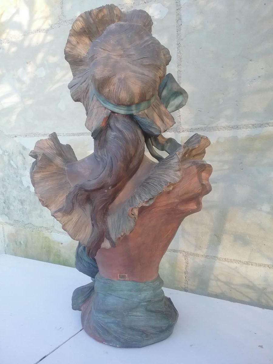 Art Nouveau Girl Bust In Terracotta-photo-2