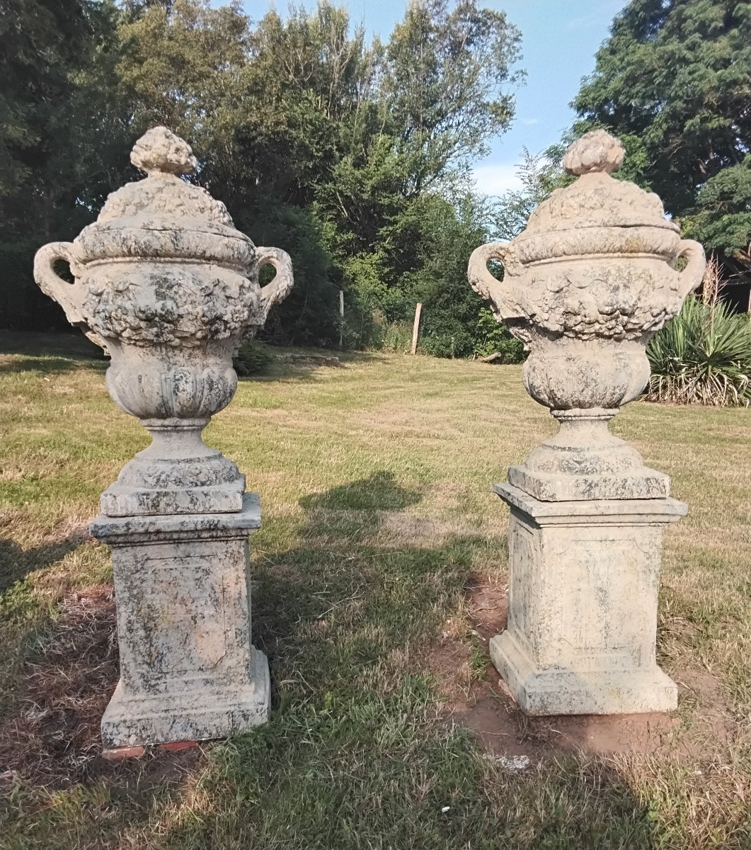 Pair Of Fire Pots In Stone