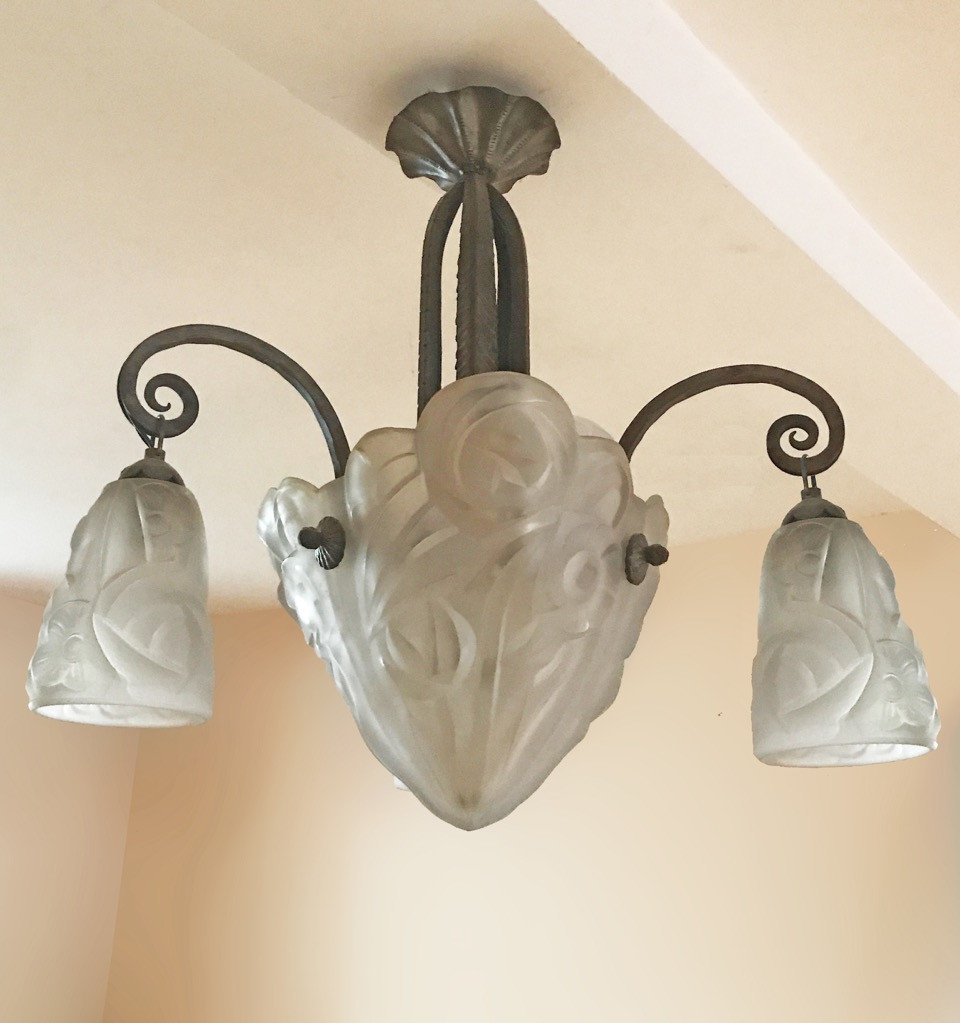 Art Deco Chandelier Signed Degué