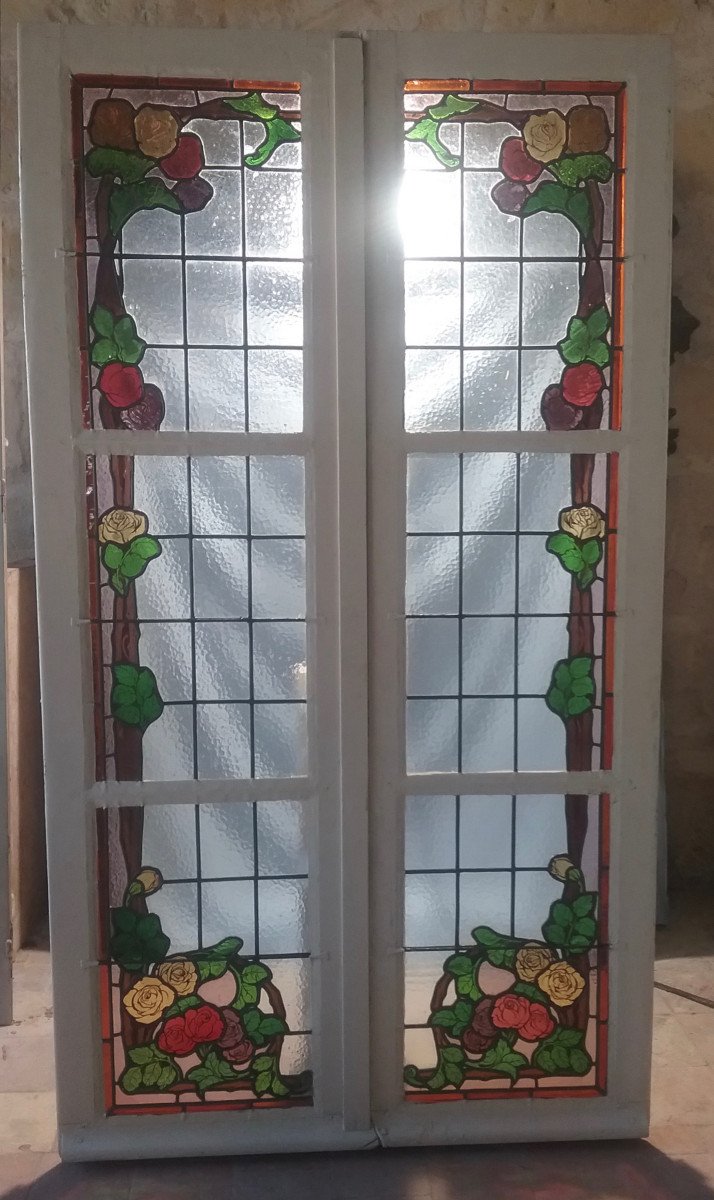 Stained Glass Double Doors + Window Leaves