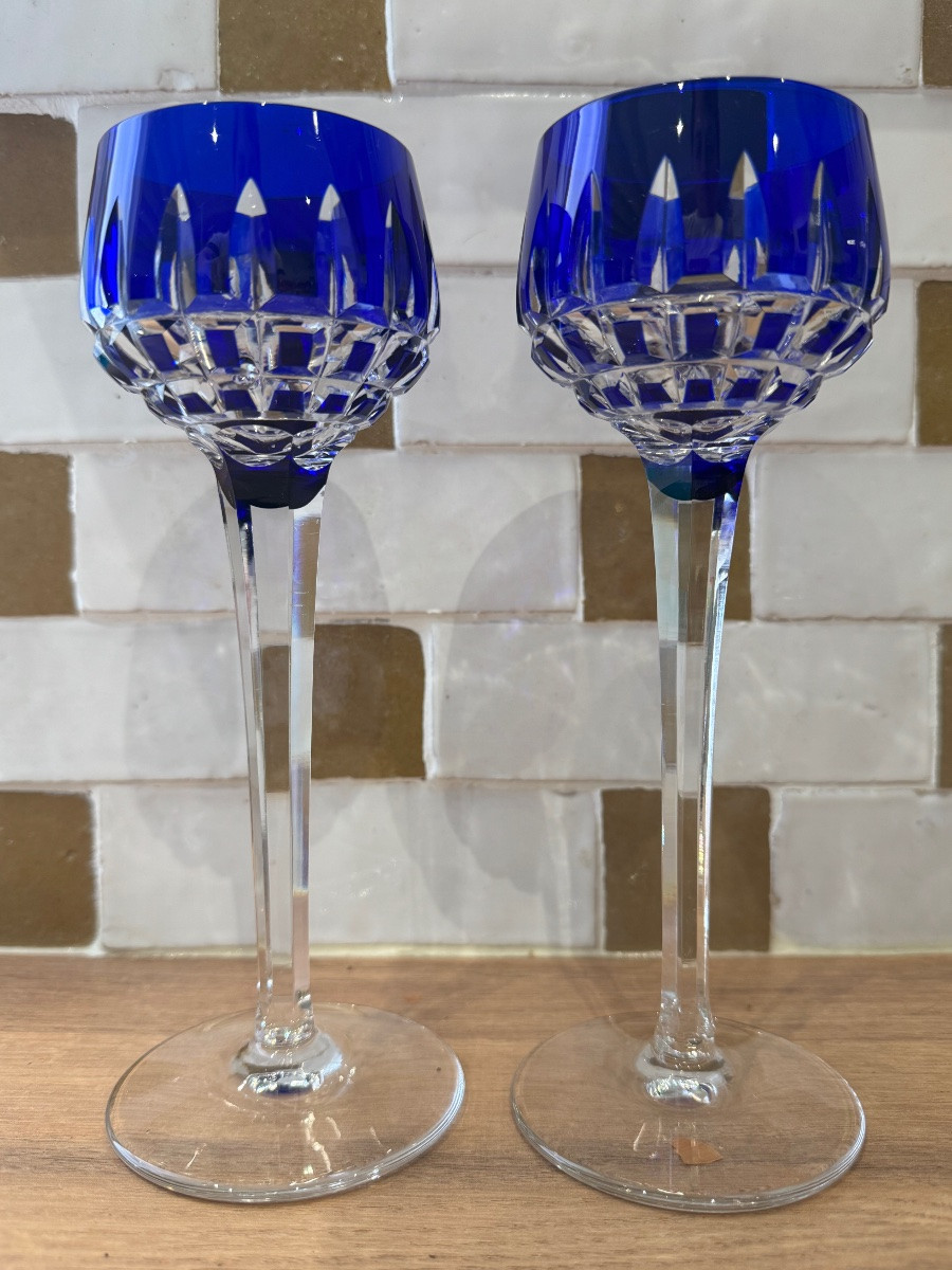 12 Colored Roemer Wine Glasses Manhattan Model Signed Cristal Saint Louis-photo-1