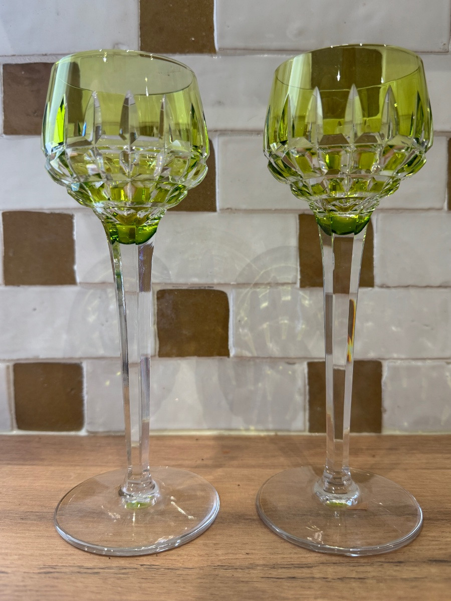 12 Colored Roemer Wine Glasses Manhattan Model Signed Cristal Saint Louis-photo-2