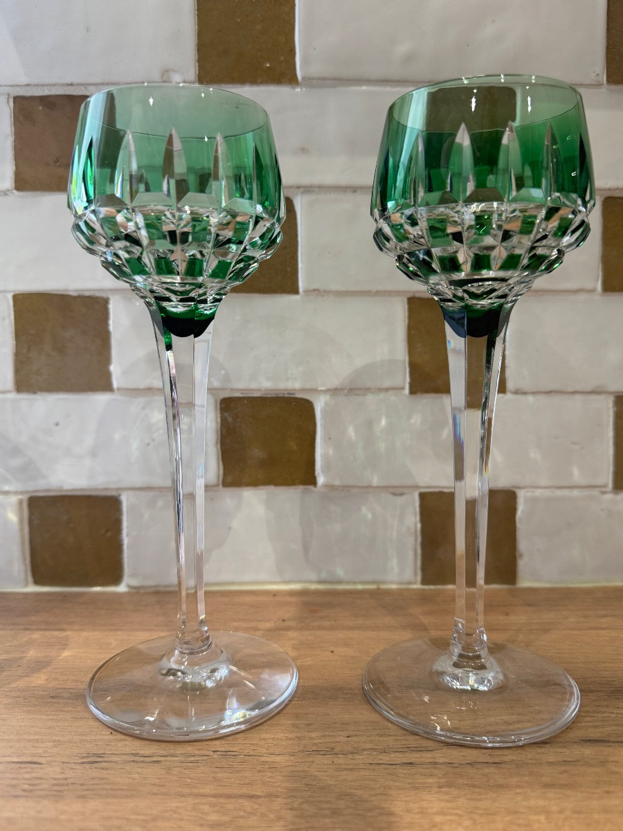12 Colored Roemer Wine Glasses Manhattan Model Signed Cristal Saint Louis-photo-4