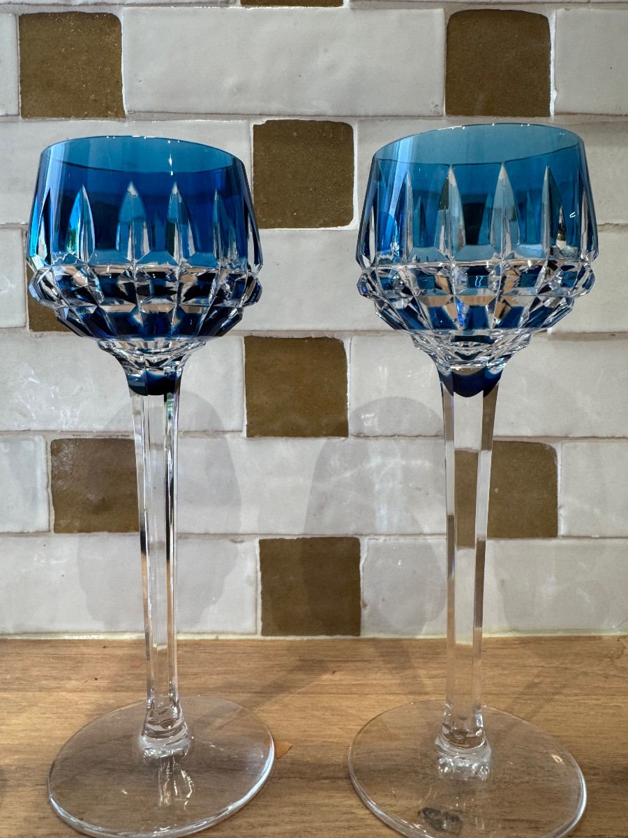 12 Colored Roemer Wine Glasses Manhattan Model Signed Cristal Saint Louis-photo-5