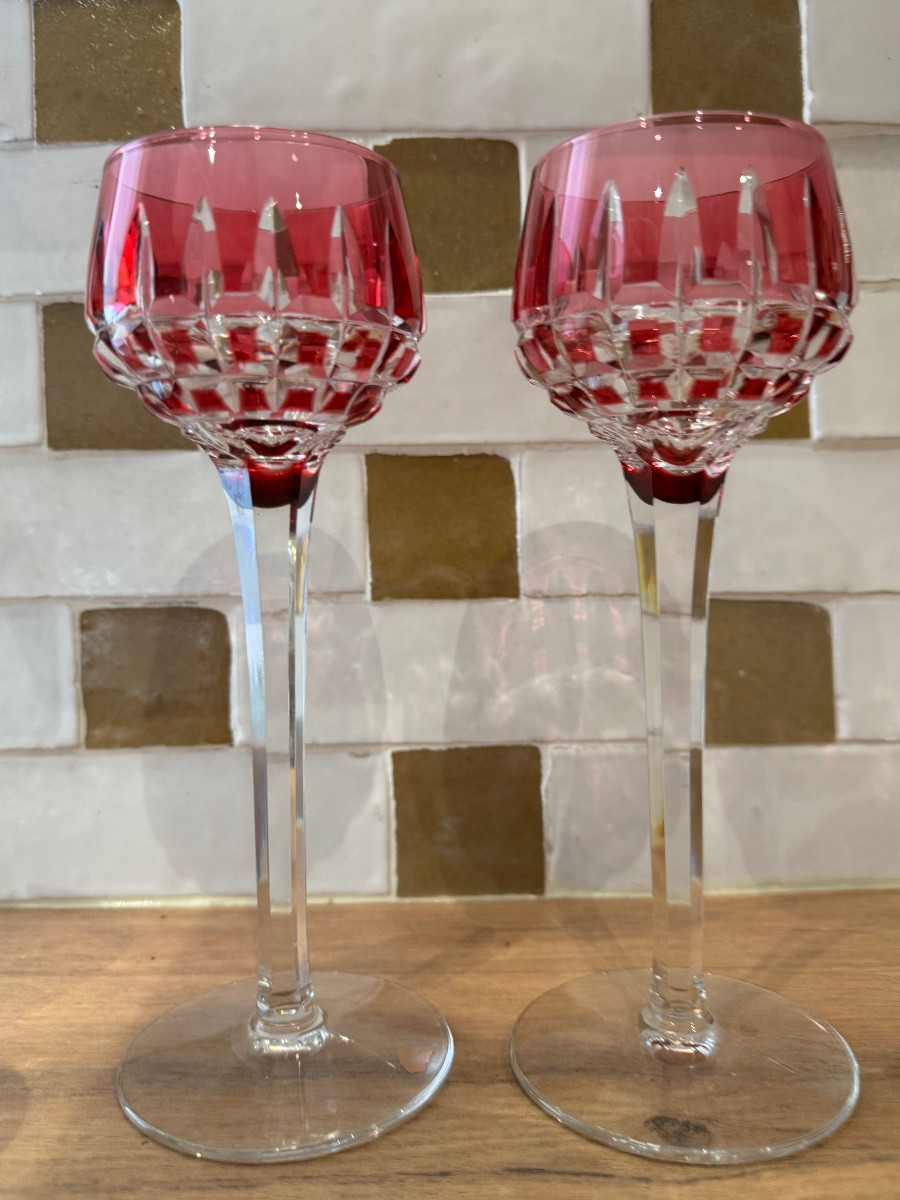 12 Colored Roemer Wine Glasses Manhattan Model Signed Cristal Saint Louis-photo-6