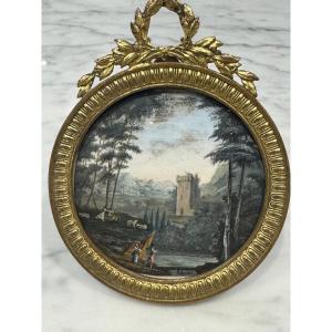  "Ecole Française,  Paysages Miniatures fin XVIII Siècle