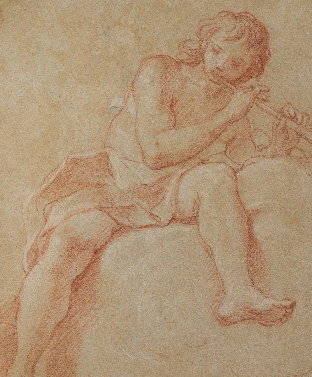 Attribué à Charles Joseph Natoire (1700-1777) Jeune Homme Jouant De La Flute Sur Des Nuages