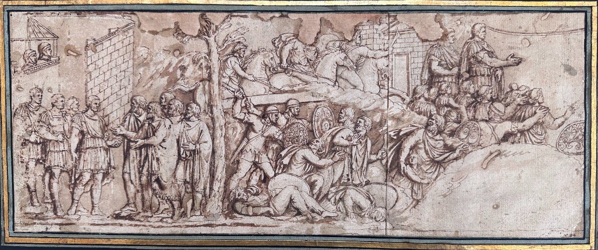 école Italienne Du XVIe Siècle (pirro Ligorio (1513-1583) ?) - Scène De La Colonne De Trajan