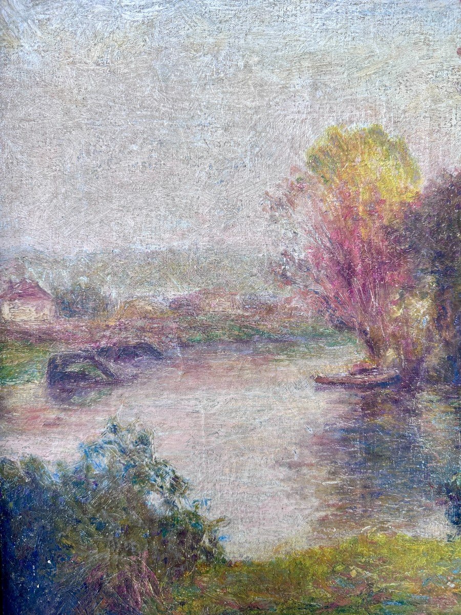 école Française Vers 1900  - Paysage Fluvial-photo-3