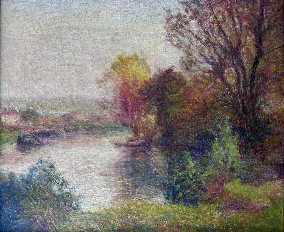 école Française Vers 1900  - Paysage Fluvial