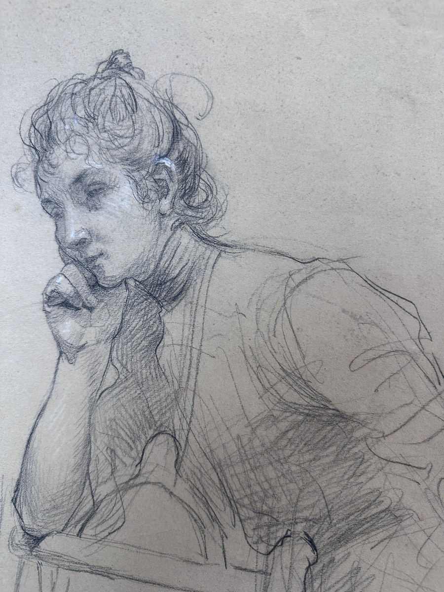 Maurice Chabas (Nantes 1862 – 1947 Versailles) - Jeune Femme Pensive-photo-2