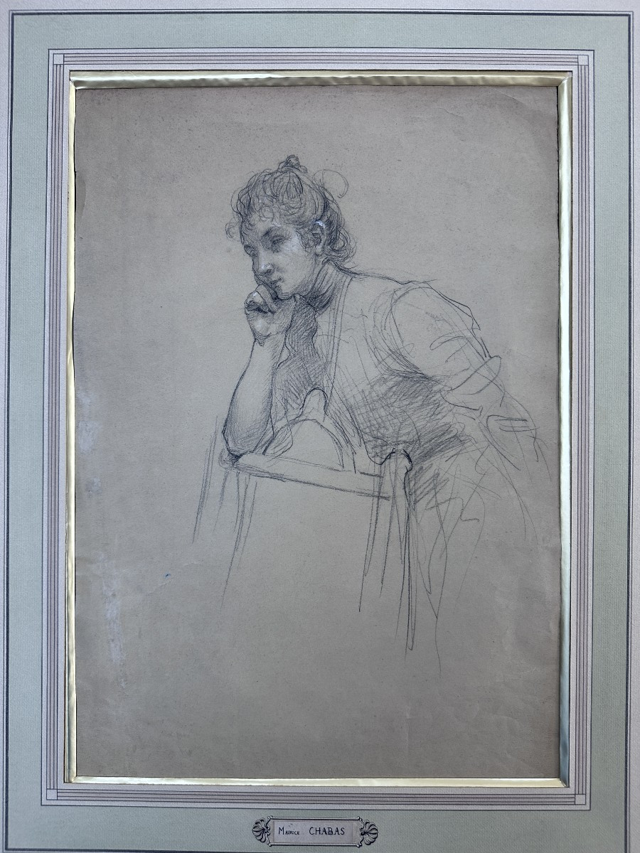 Maurice Chabas (Nantes 1862 – 1947 Versailles) - Jeune Femme Pensive-photo-3