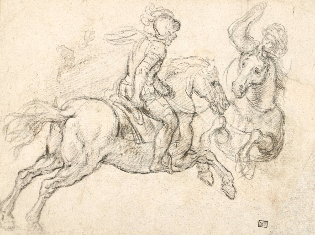 Attribué à Joseph Parrocel (1646–1704) - Étude d’un cavalier chargeant son adversaire-photo-2