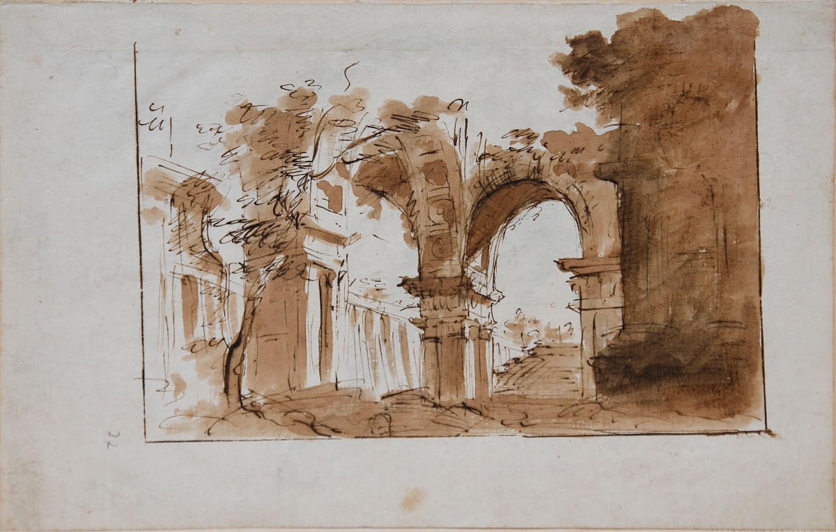 École Italienne du XVIIIe, entourage de Giovanni Battista Piranesi - Capriccio con arco-photo-2