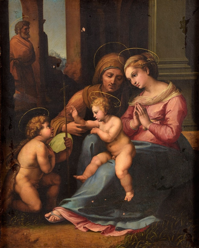 Entourage de Raphaël,  La Vierge à l’Enfant, sainte Anne et le petit saint Jean-Baptiste-photo-2