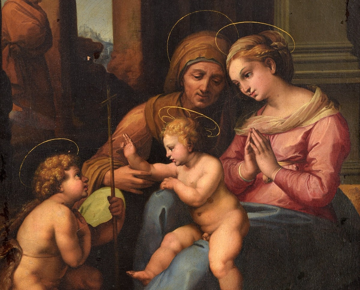 Entourage de Raphaël,  La Vierge à l’Enfant, sainte Anne et le petit saint Jean-Baptiste-photo-3