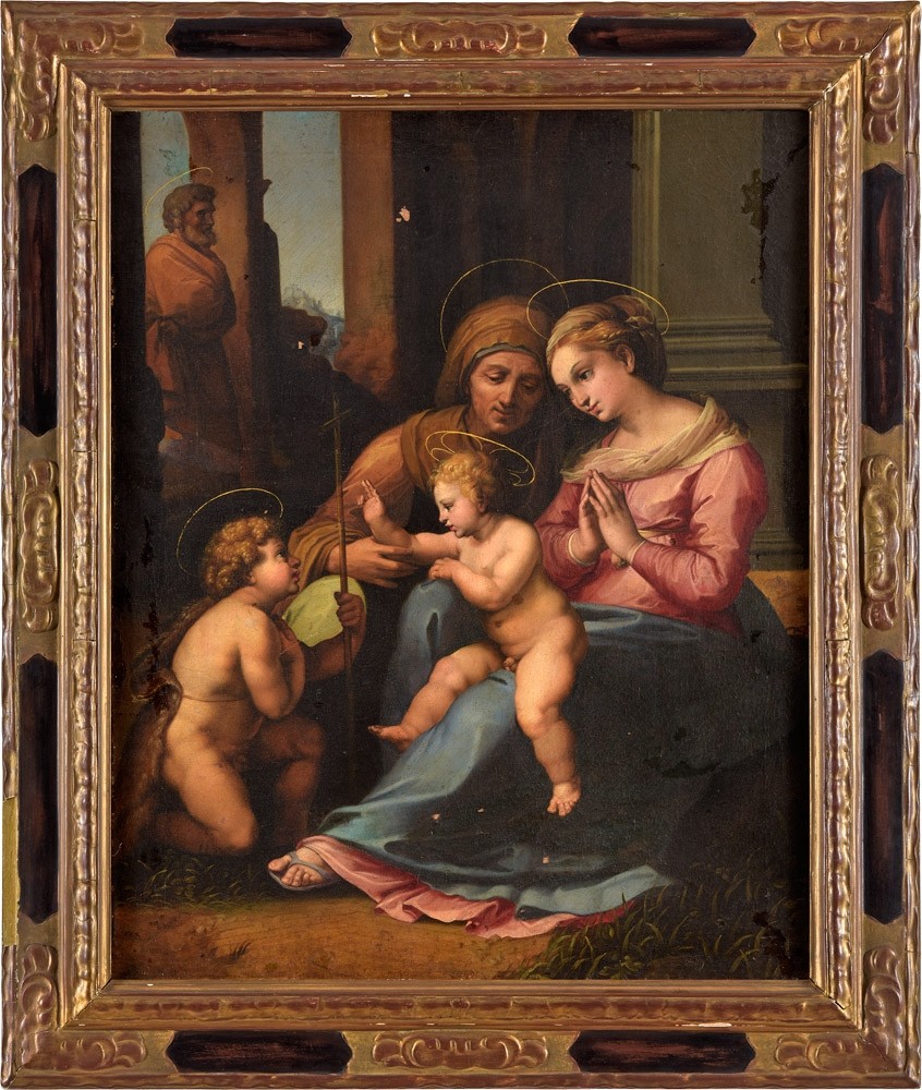 Entourage de Raphaël,  La Vierge à l’Enfant, sainte Anne et le petit saint Jean-Baptiste