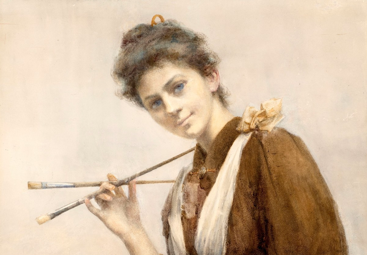 English School, Circa 1895, Portrait Of A Young Woman Artist With Palette And Brushes-photo-3