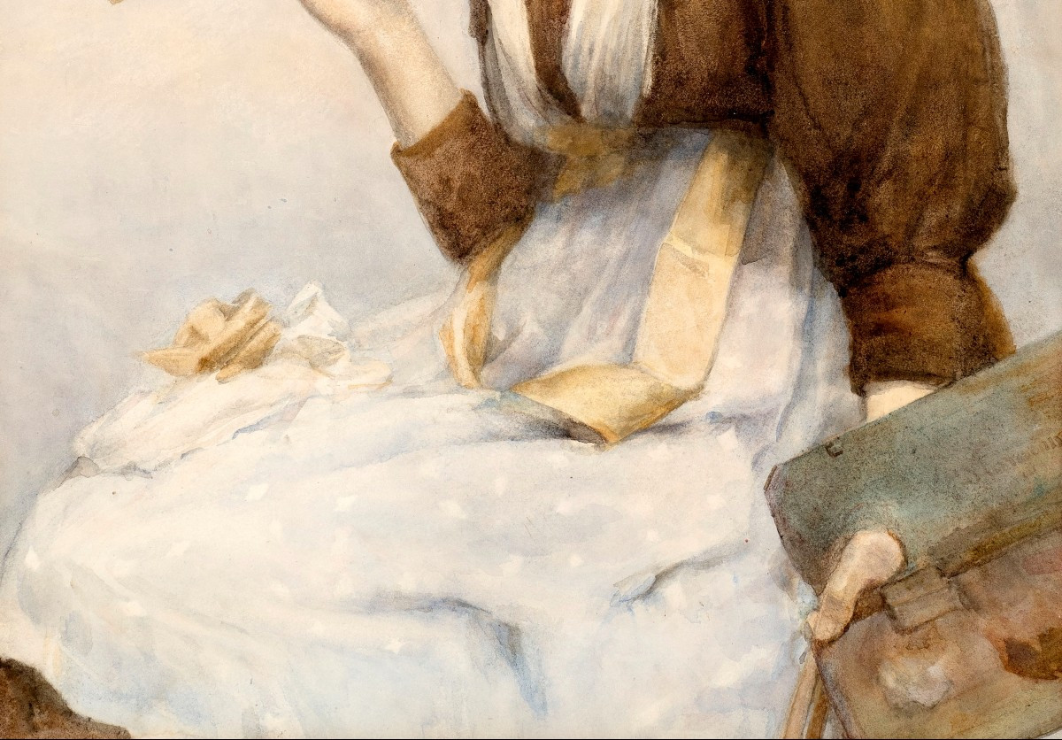 English School, Circa 1895, Portrait Of A Young Woman Artist With Palette And Brushes-photo-4