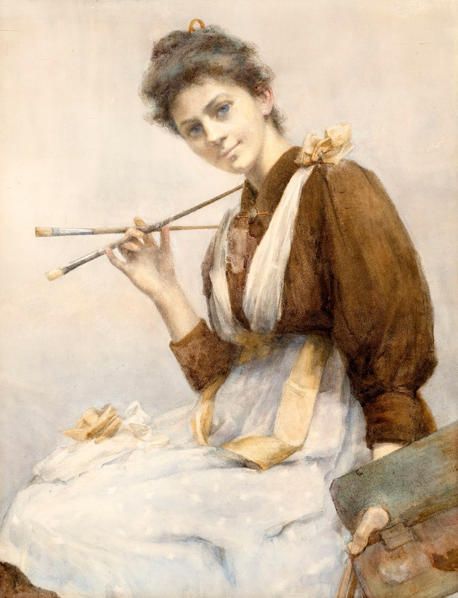 English School, Circa 1895, Portrait Of A Young Woman Artist With Palette And Brushes