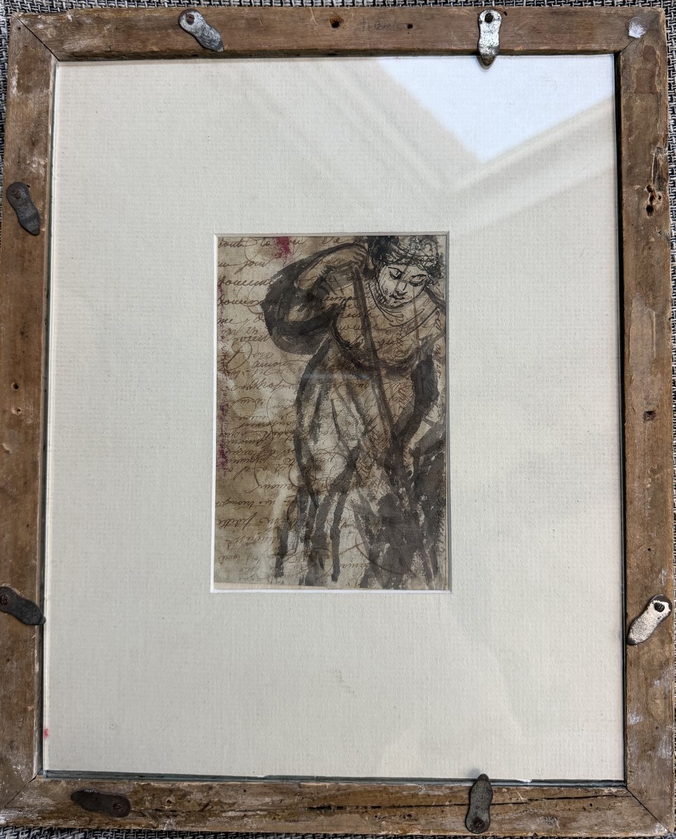19th-century French School, Pastel Gallant Scene, Double-sided Drawing On A Handwritten Letter-photo-4