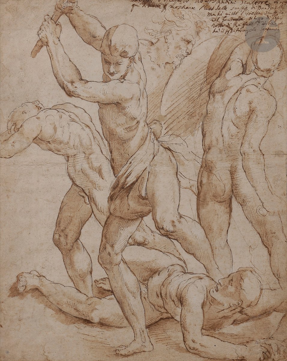 Attribué à Jacopo Zanguidi, dit Bertoja – Combat de cinq figures d’après Raphaël, XVIe siècle