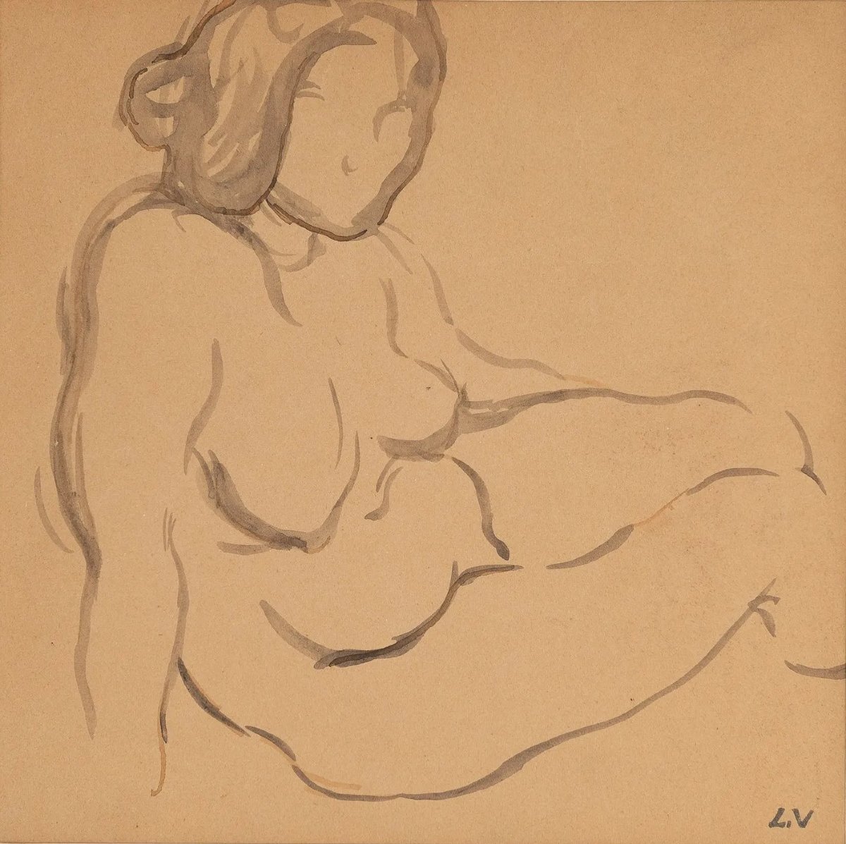 Louis VALTAT (Dieppe, 1869 - 1952, Paris) – Nu assis, lavis d’encre sur papier, vers 1905-photo-3