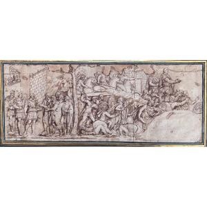 école Italienne Du XVIe Siècle (pirro Ligorio (1513-1583) ?) - Scène De La Colonne De Trajan