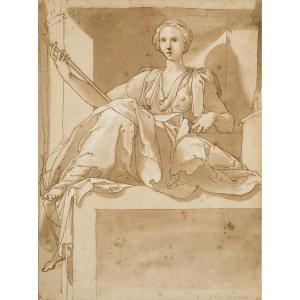 Taddeo Zuccaro (urbino 1529 – 1566 Rome) And Workshop (?) - Seated Woman Holding A Staff