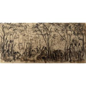 École italienne du XIXe siècle - Fête dans la forêt