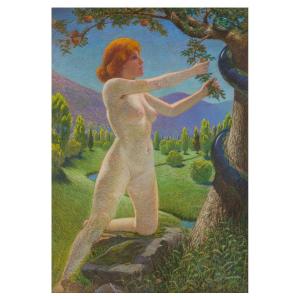 Symbolist School, Circa 1890 – Eve In The Garden Of Eden – Large Pastel