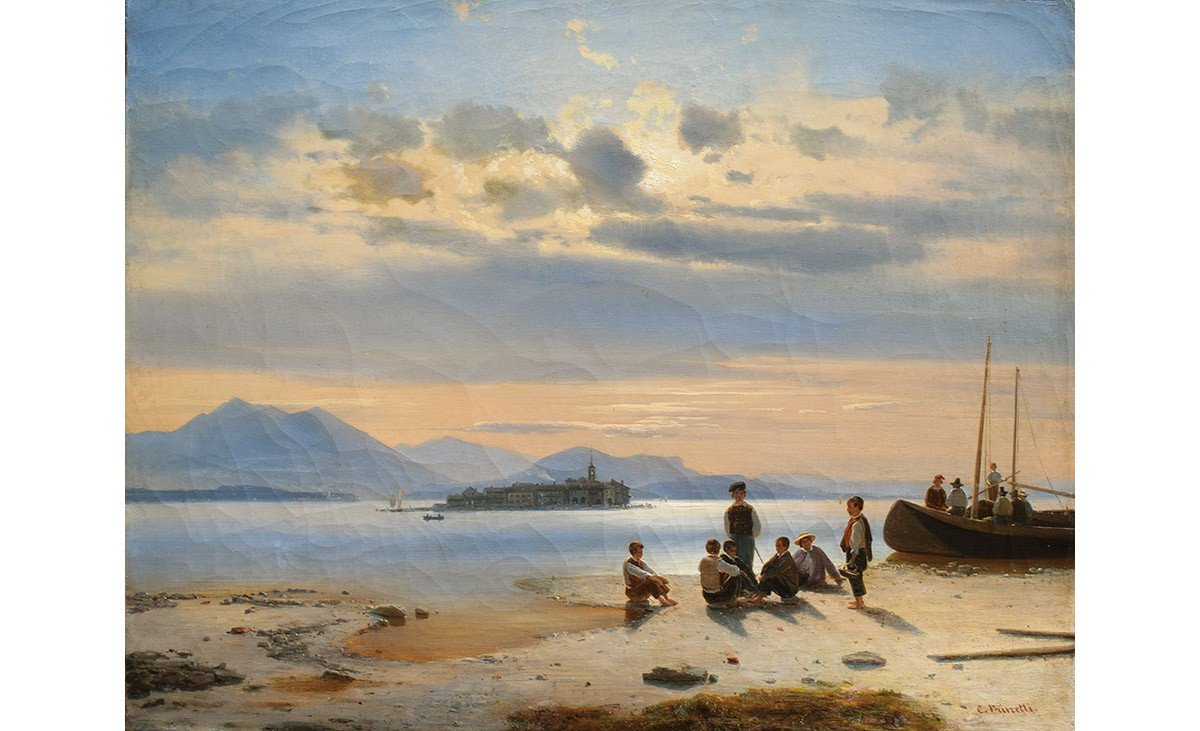 Costantino Prinetti (cannobio 1825 - Milan 1855), Isola Dei Pescatori On Lake Maggiore