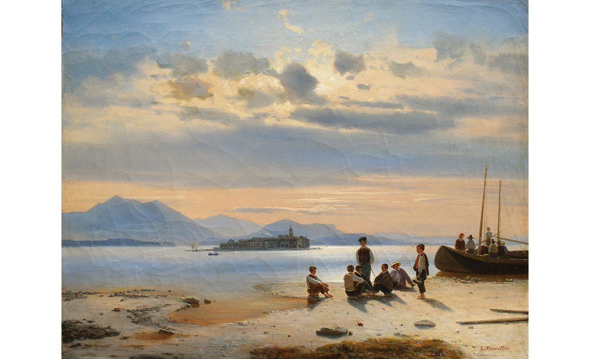 Costantino Prinetti (Cannobio 1825 - Milan 1855), Isola Dei Pescatori Sur Le Lac Majeur