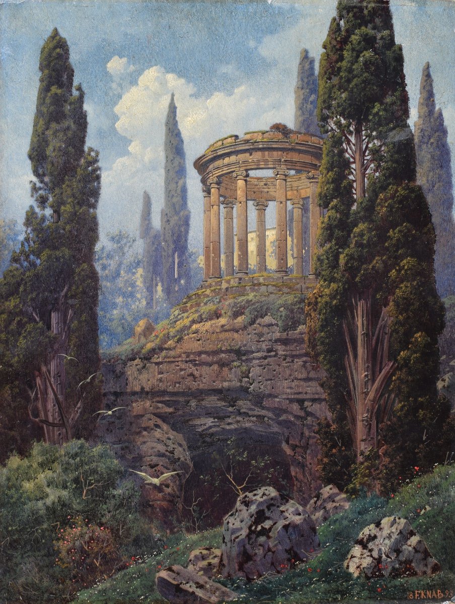 Ferdinand Knab (1837 – 1902), Vision Du Temple De Vesta De La Villa d'Este à Tivoli