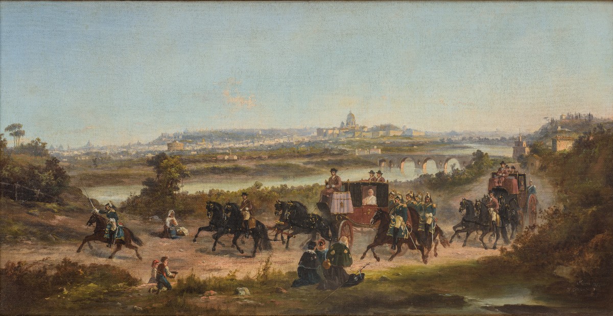 Vincenzo Giovannini (todi 1816 – Rome 1903), papal Procession At Tor Di Quinto