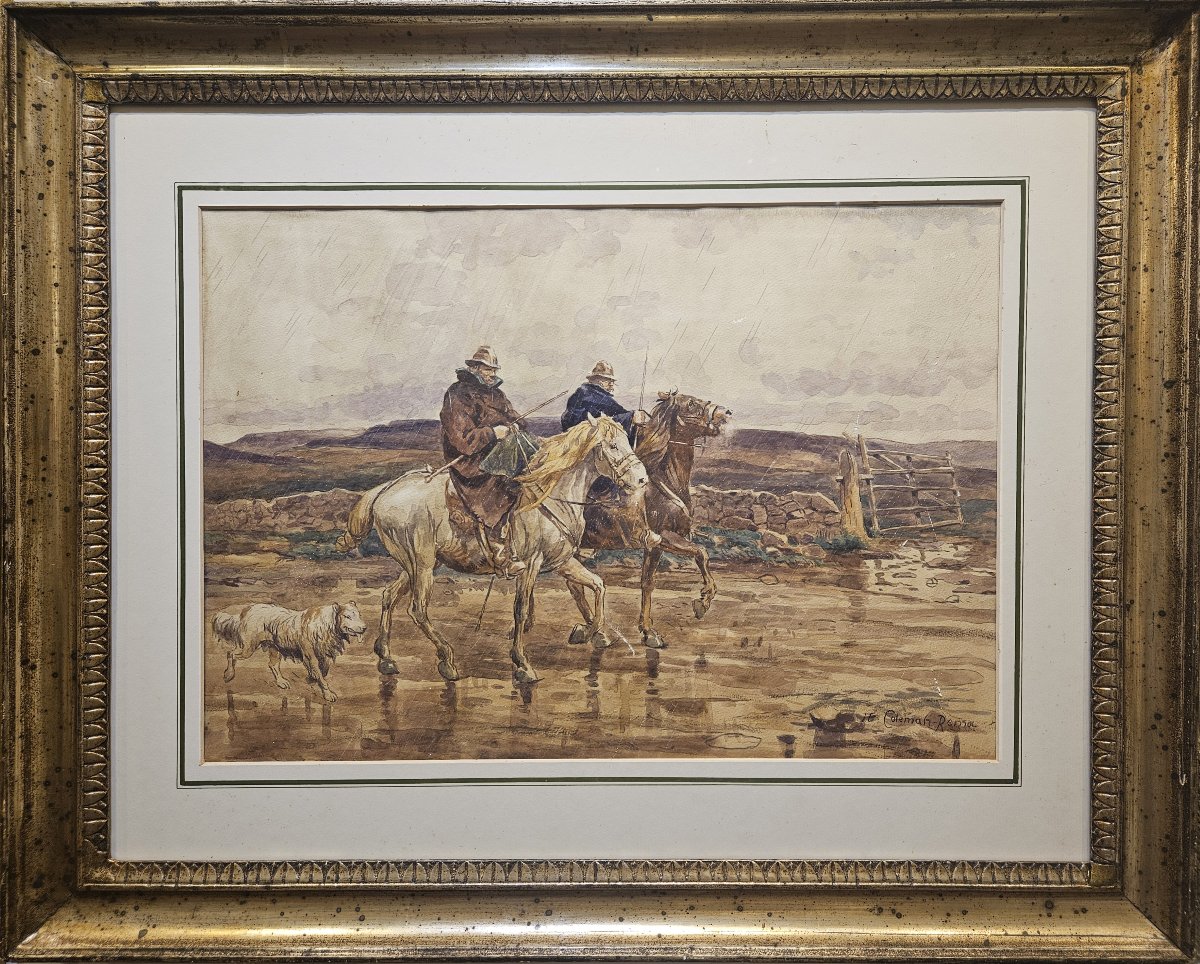 Enrico Coleman (Rome 1846 – 1911), Deux Butteri à cheval-photo-2