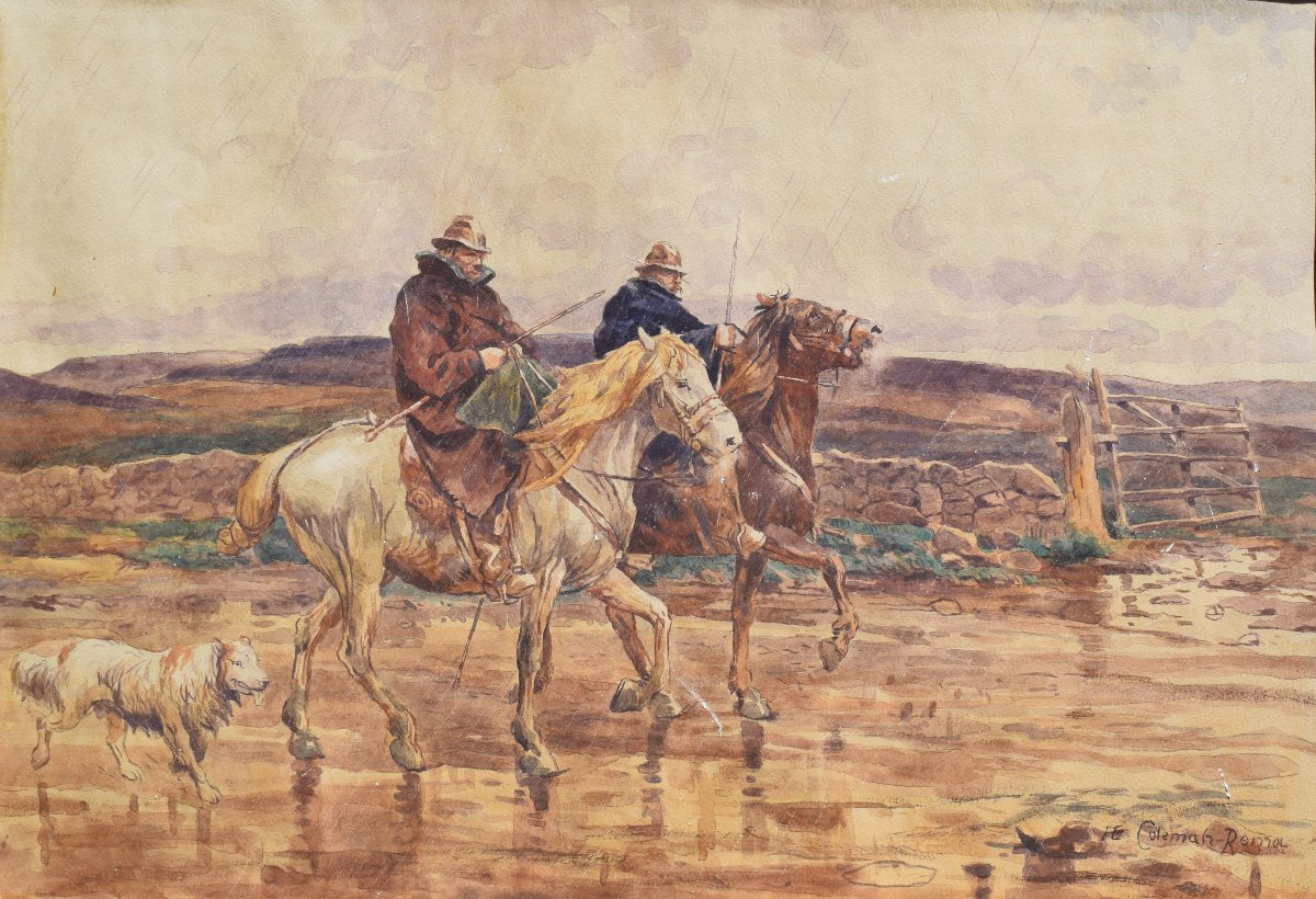 Enrico Coleman (Rome 1846 – 1911), Deux Butteri à cheval