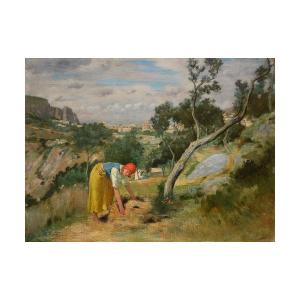 Charles Caryl Coleman (buffalo 1840 – Capri 1928), Peasant Woman Working In The Fields On Capri