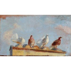 Francesco De Nicola (Musellaro 1882 – Naples 1961), Pigeons sur le toit