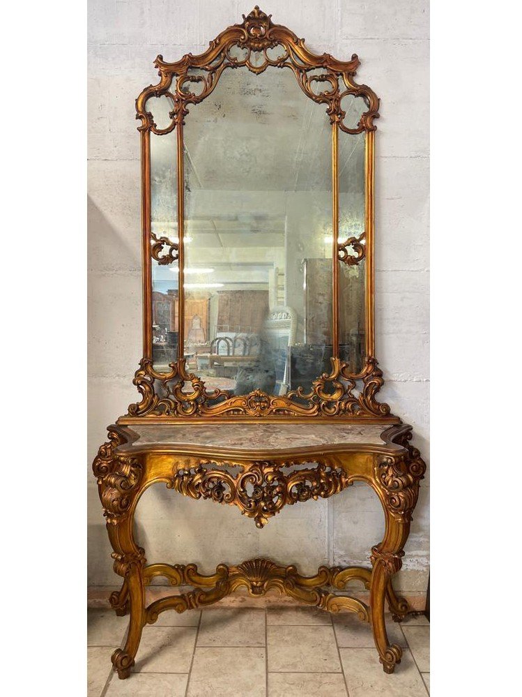Golden Console With Mirror-photo-2