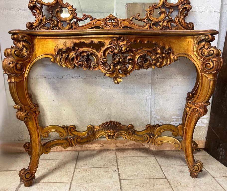 Golden Console With Mirror-photo-4