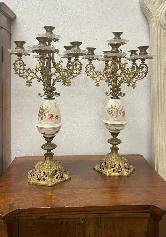 Paire De Bougeoirs En Bronze Doré-photo-4