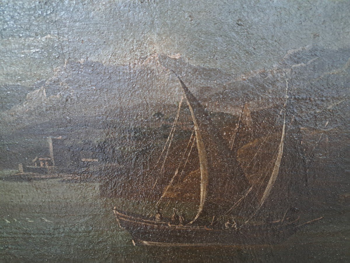 Great Marina In The Night Of '600 With Sailing Ships, Characters And Gulf-photo-2