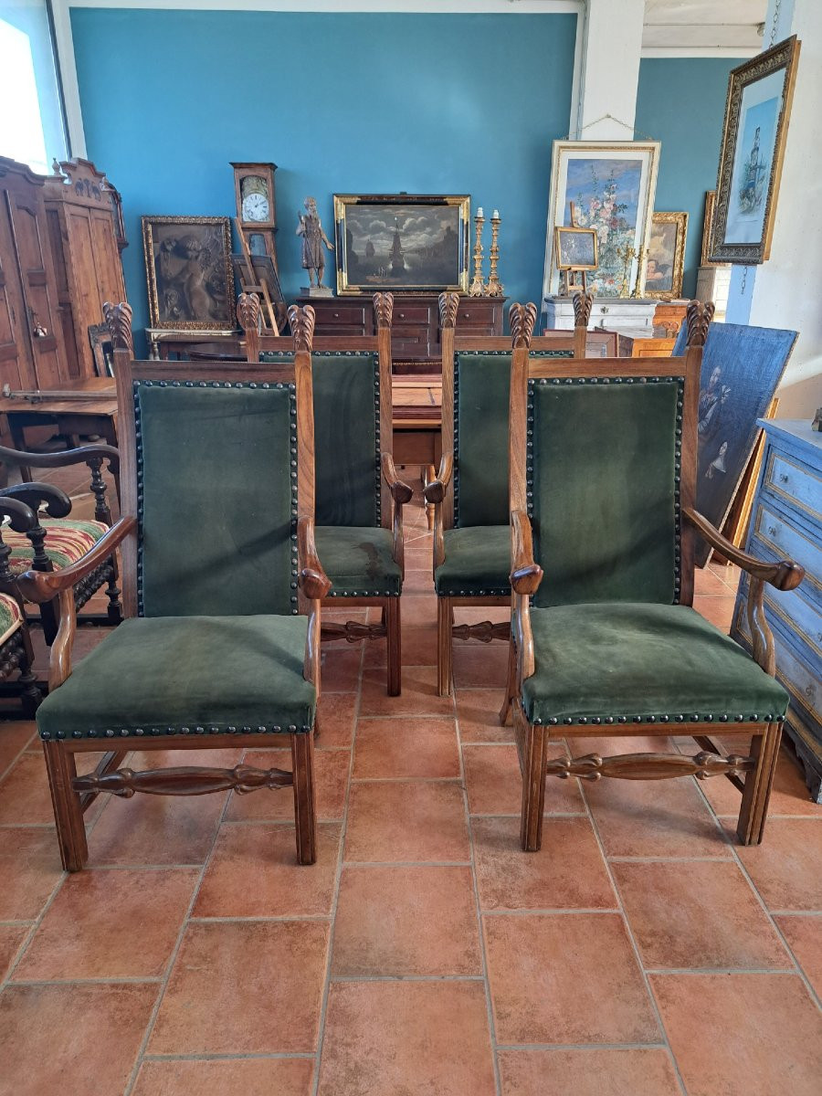 4 High Chairs Upholstered In Blond Mahogany-photo-1