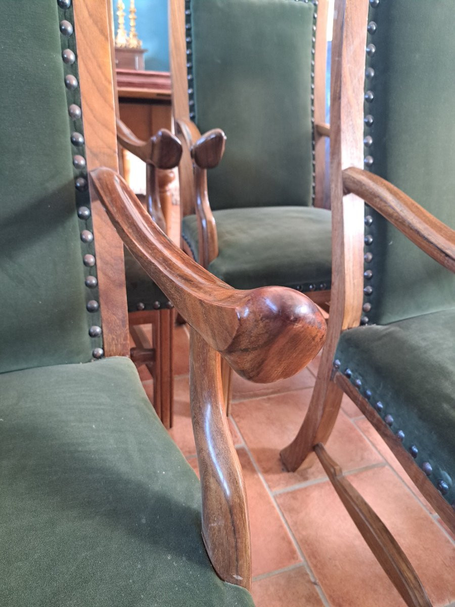 4 High Chairs Upholstered In Blond Mahogany-photo-6