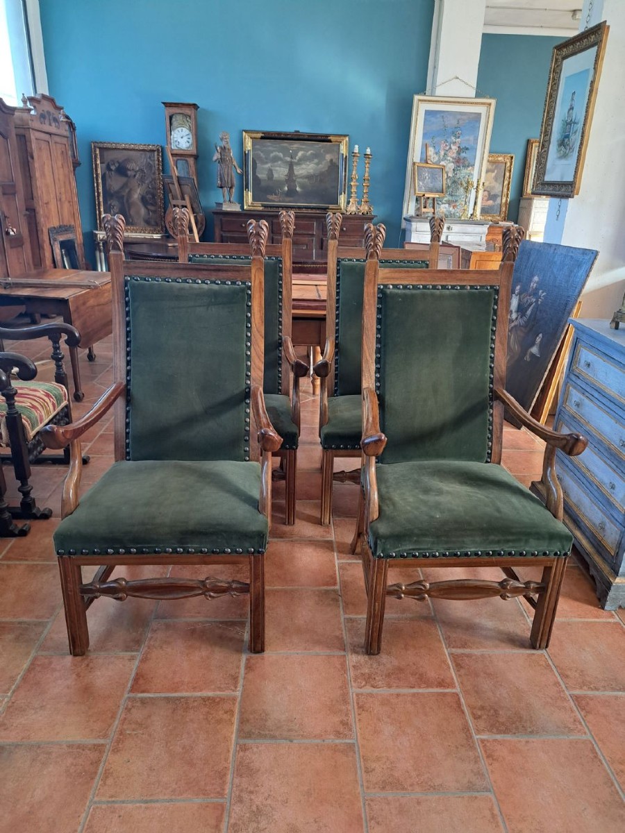 4 High Chairs Upholstered In Blond Mahogany
