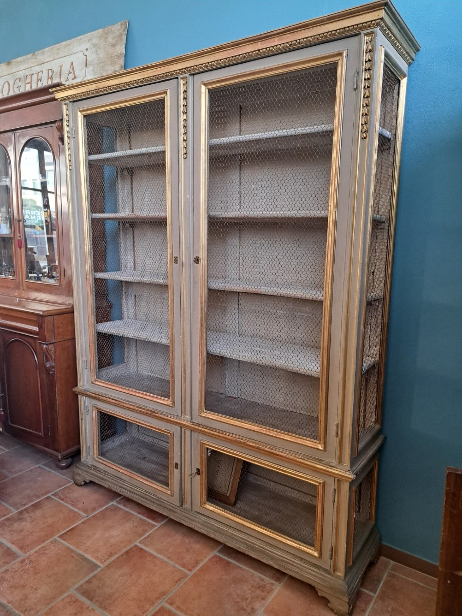  Bibliothèque à 4 portes laquée et dorée avec filet-photo-3