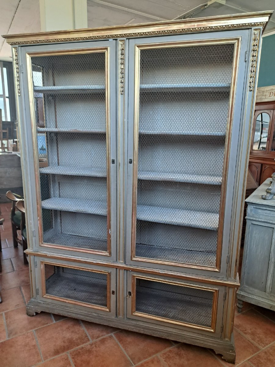  Bibliothèque à 4 portes laquée et dorée avec filet-photo-3