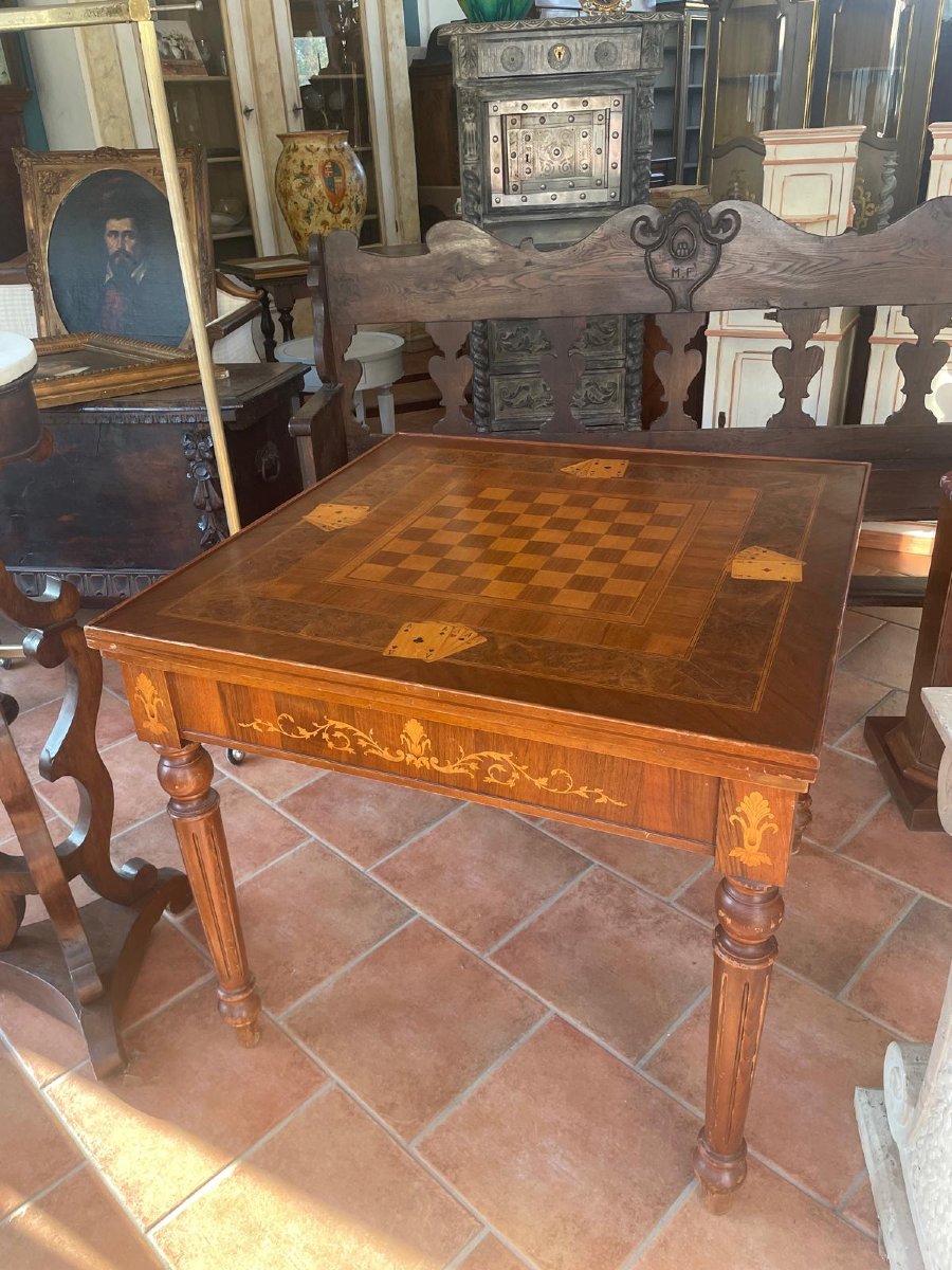 Table de jeu incrustée avec roulette-photo-3