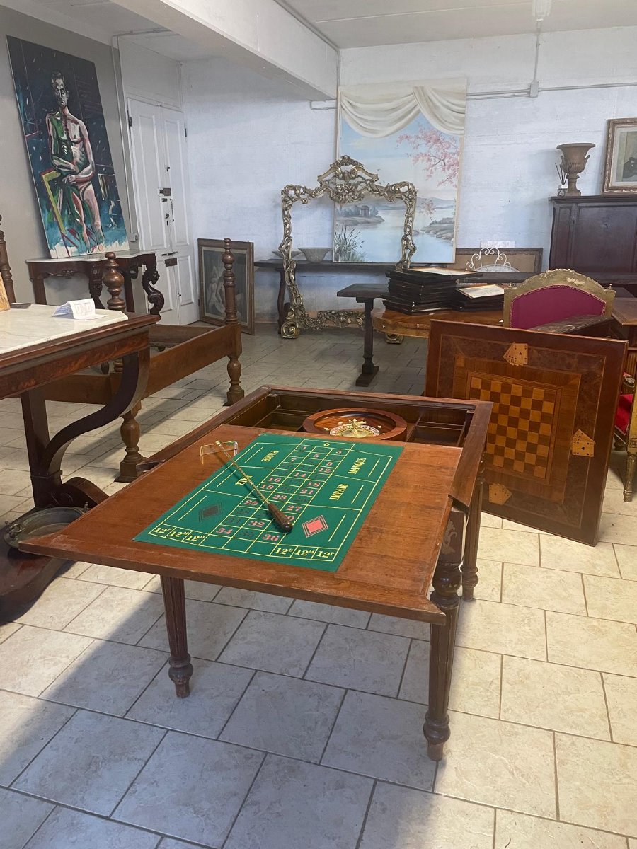Table de jeu incrustée avec roulette-photo-4